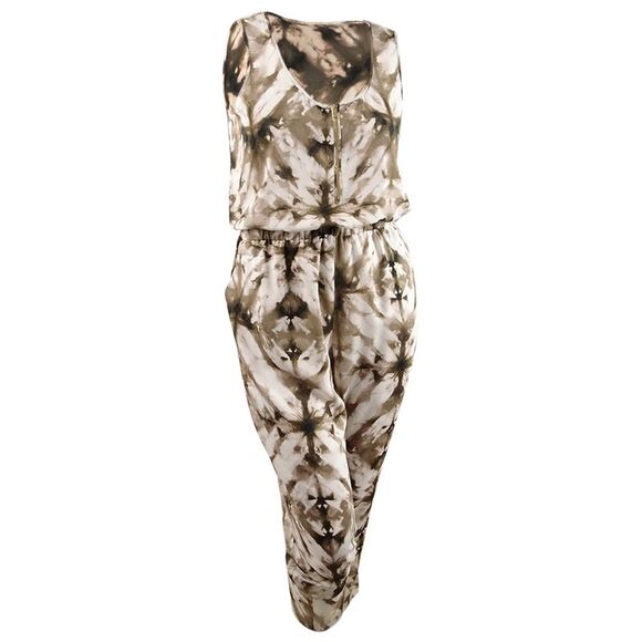 Calvin Klein Pants - Calvin Klein Women's Half-Zip Printed Jumpsuit (14, Soft White/Latte)